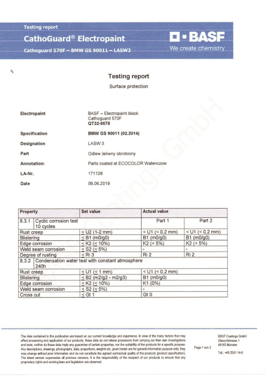 Raport z badań: BMW GS 90011 – str. 1